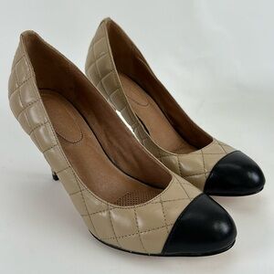 Corso Como Del-C Black Tan Quilted Cap Toe Heels 7.5 Brand New